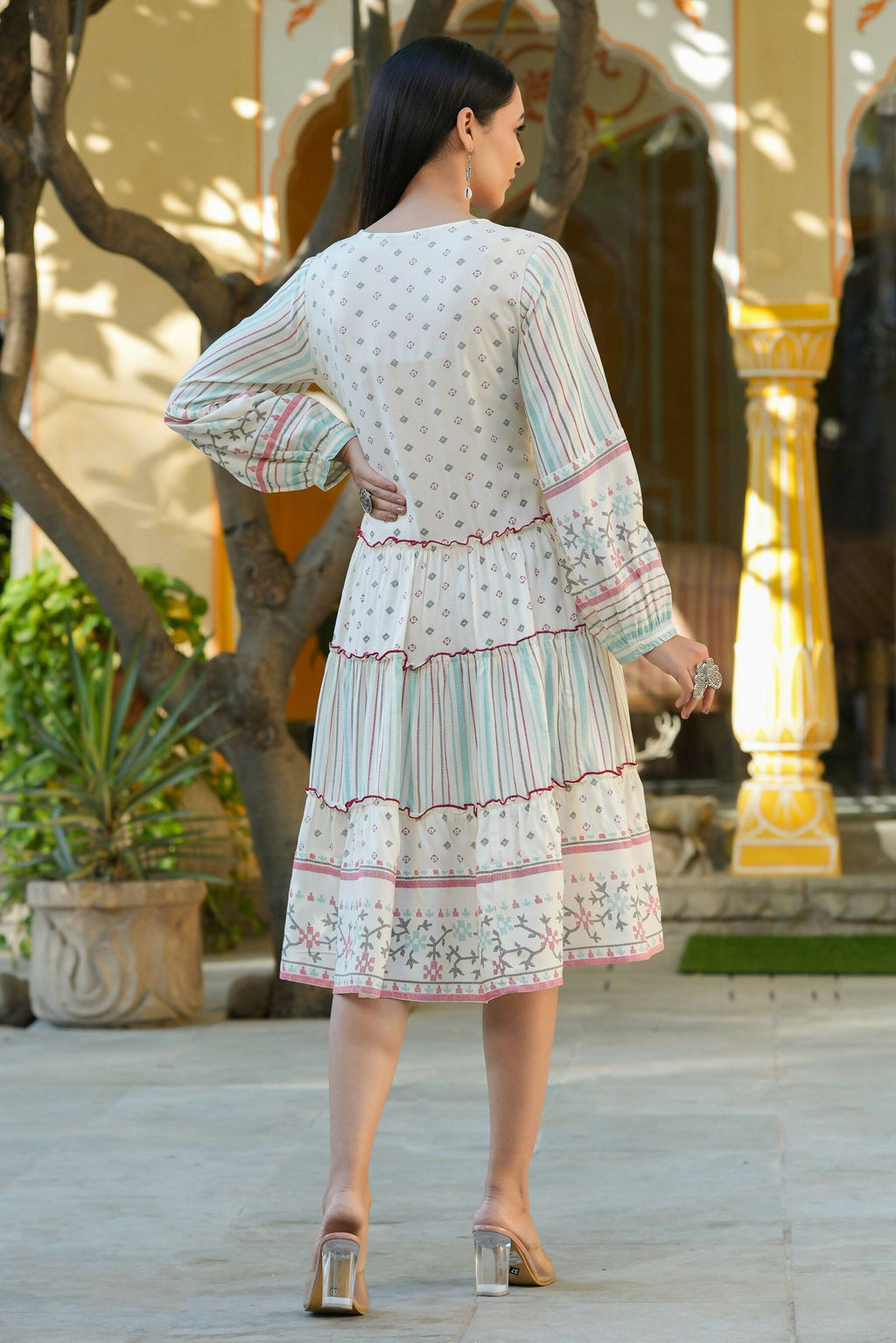 Juniper Women's Ivory Printed Teired Dress - Distacart