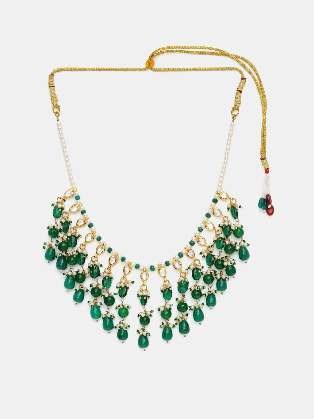 Ruby Raang Green Kundan And Emerald Collar Necklace