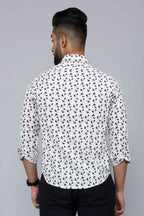Miravan Men's White Spread Collar Bird Print Casual Shirt