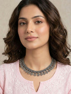 NVR Women Oxidised Silver Beaded Necklace