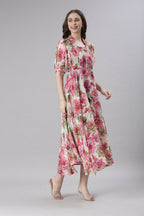 Souchii Cream Floral Chiffon Dress