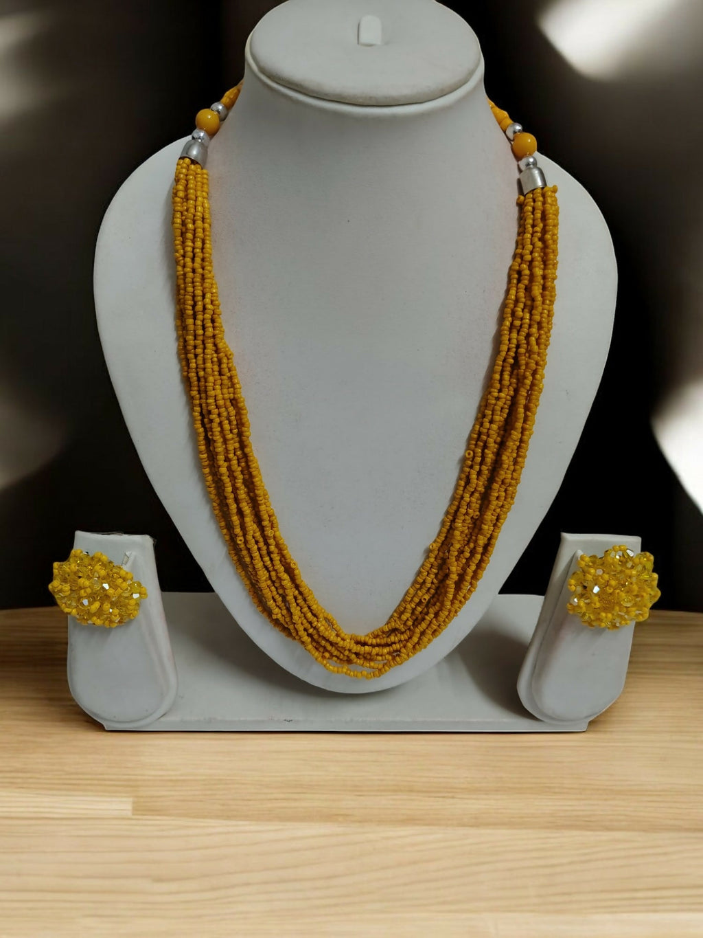 Inhanns Bloom Handmade Beaded Necklace With Earrings - 12 Layers - Yellow Necklace Set