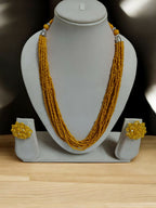 Inhanns Bloom Handmade Beaded Necklace With Earrings - 12 Layers - Yellow Necklace Set