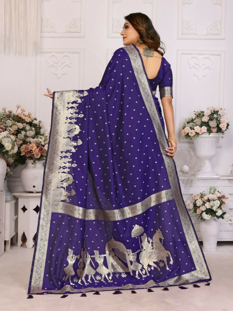Anaita Navy Blue kochi Silk With Bandhej Weaving Saree With Blouse