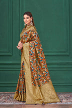 Chiku Tussar Silk Jacquard Abstract Digital Print Saree with Unstitched Blouse - Mohira