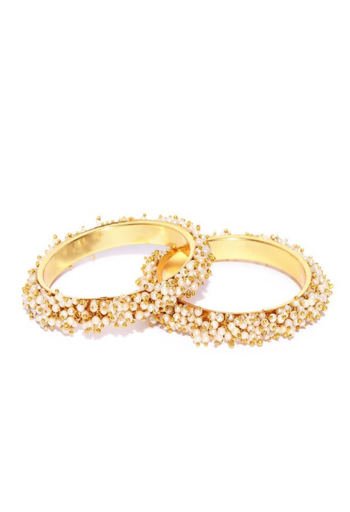 Mominos Fashion Kamal Johar Pearls Golden Off White Bangles Set