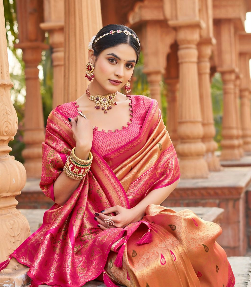 Jyoti Fashion Women's Mustard Soft Banarasi Silk Zari Woven Saree with Blouse - Distacart