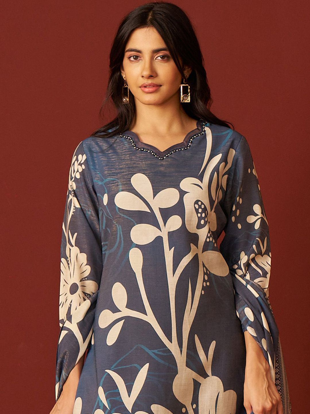 Indo Era Women Floral Printed Beads and Stones Kurta with Trousers & Dupatta Kurta Sets - Distacart