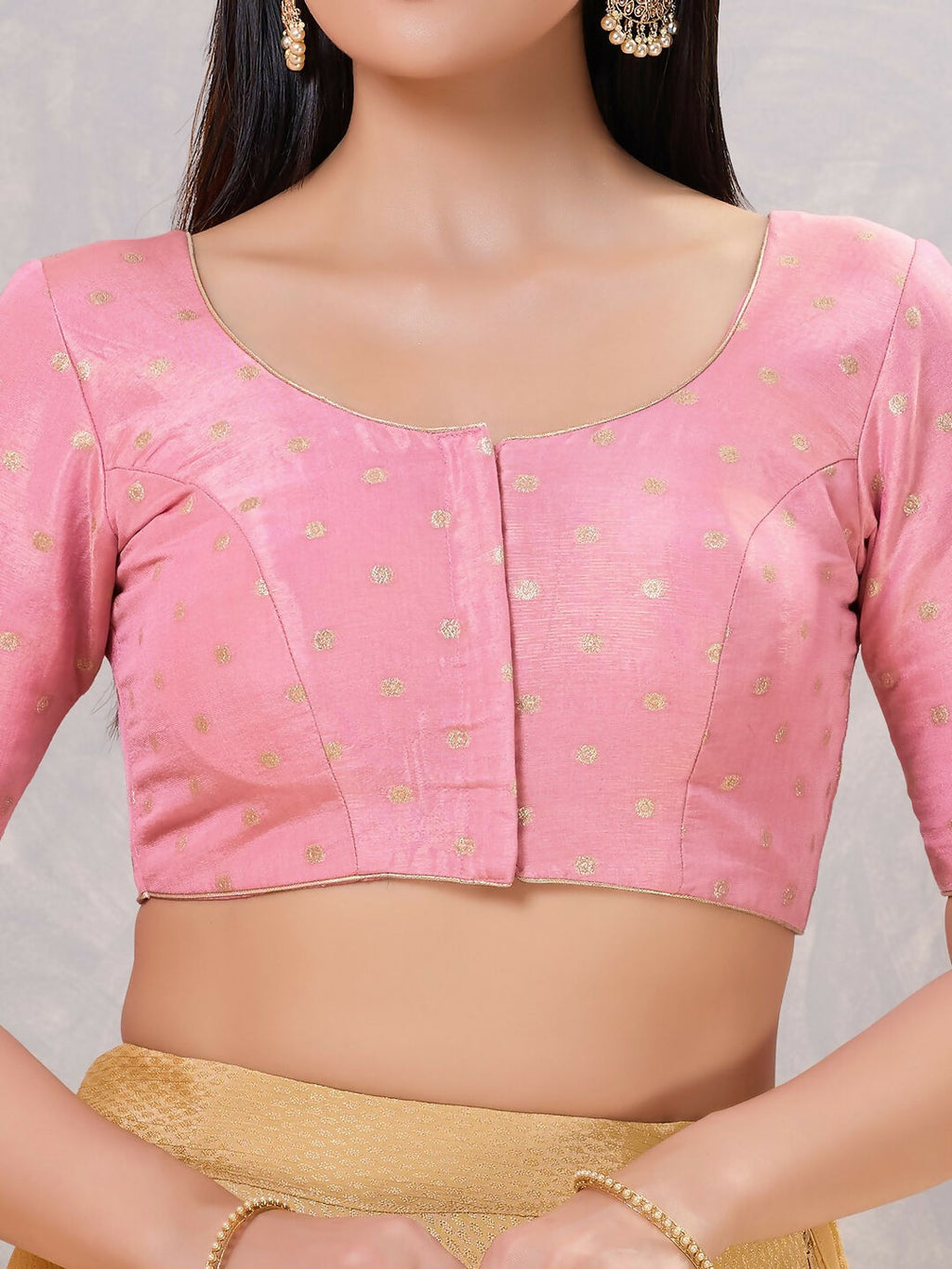 Joban Fashion Women Silk Light-Pink Stitched Blouse