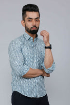 Miravan Men's White & Blue Premium Cotton Floral Print Casual Shirt