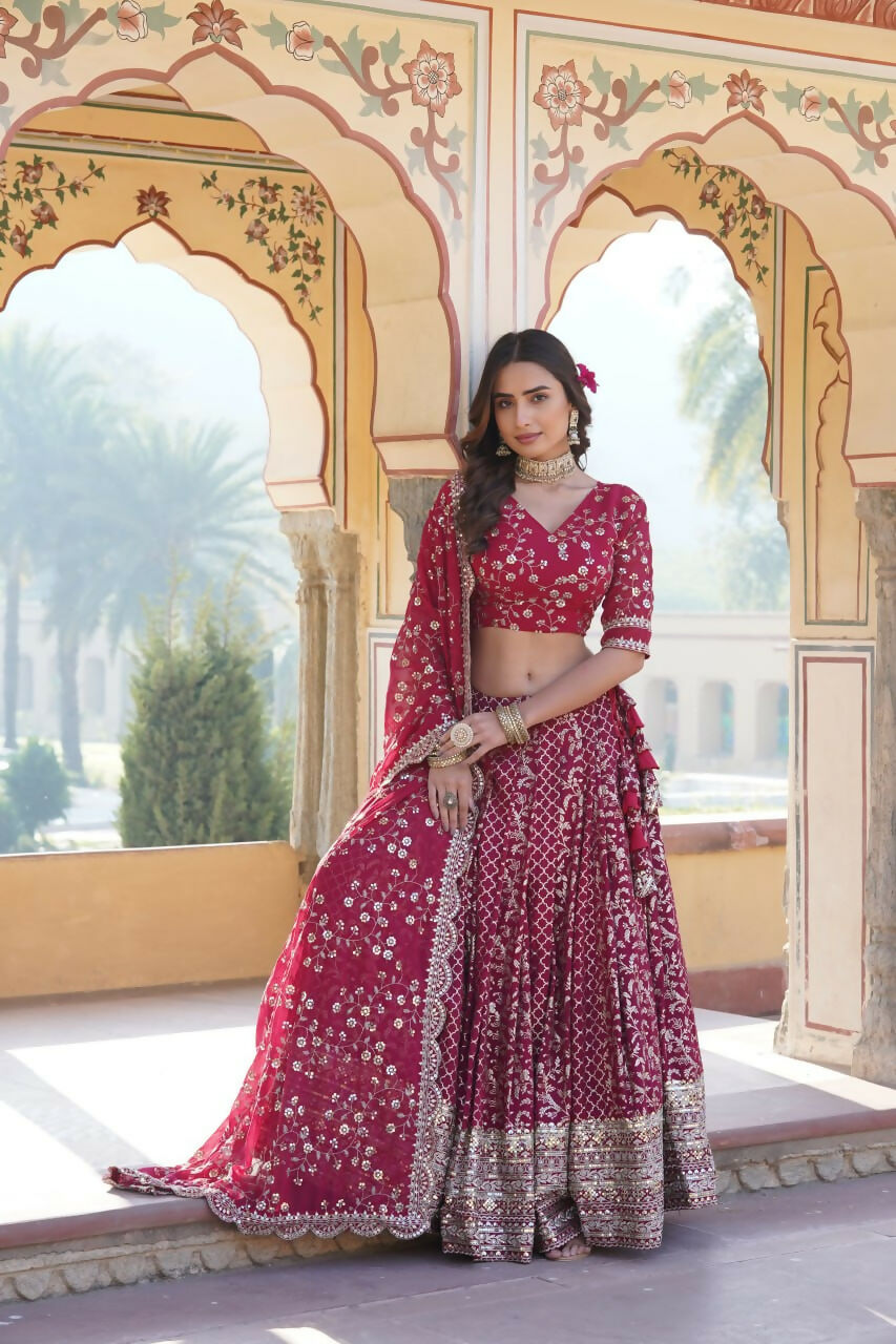 Lorenvalley Ranipink Pure Viscose Jacquard With Embroidered Sequins work Lehenga Choli