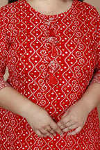 Miravan Women's Plus Size Festive Wear Red Bandhani Printed Straight Kurta