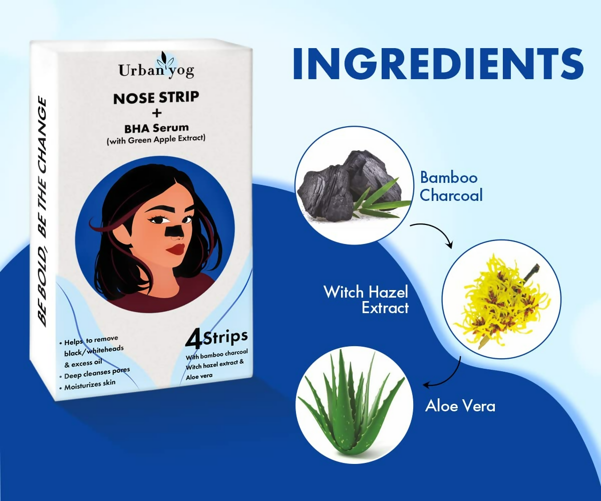 Urban Yog Nose Strip for Blackheads & Whiteheads Removal (4 Strips) + BHA Serum - Distacart