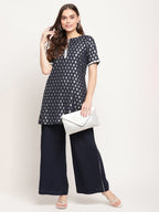 Ahalyaa Women's Blue Rayon Foil Print Top With Palazzo Set