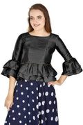 Aastha Fashion Women's Black Art Silk Bell Sleeves attire with Poly Cotton Lining Blouse