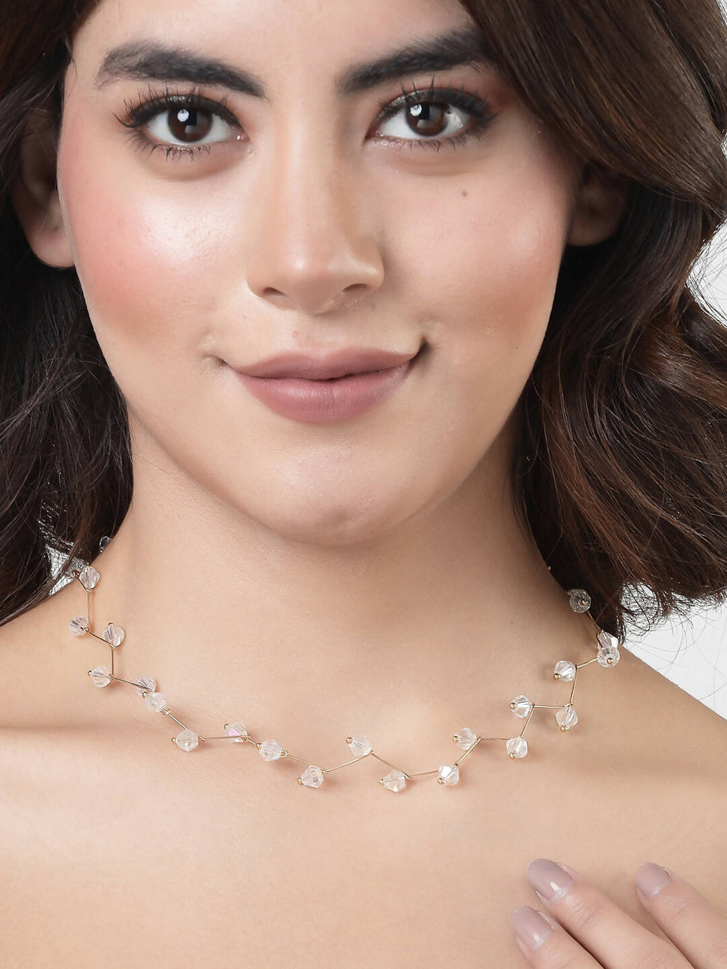 NVR Women's Gold-Polished Chain Transparent Beads Necklace