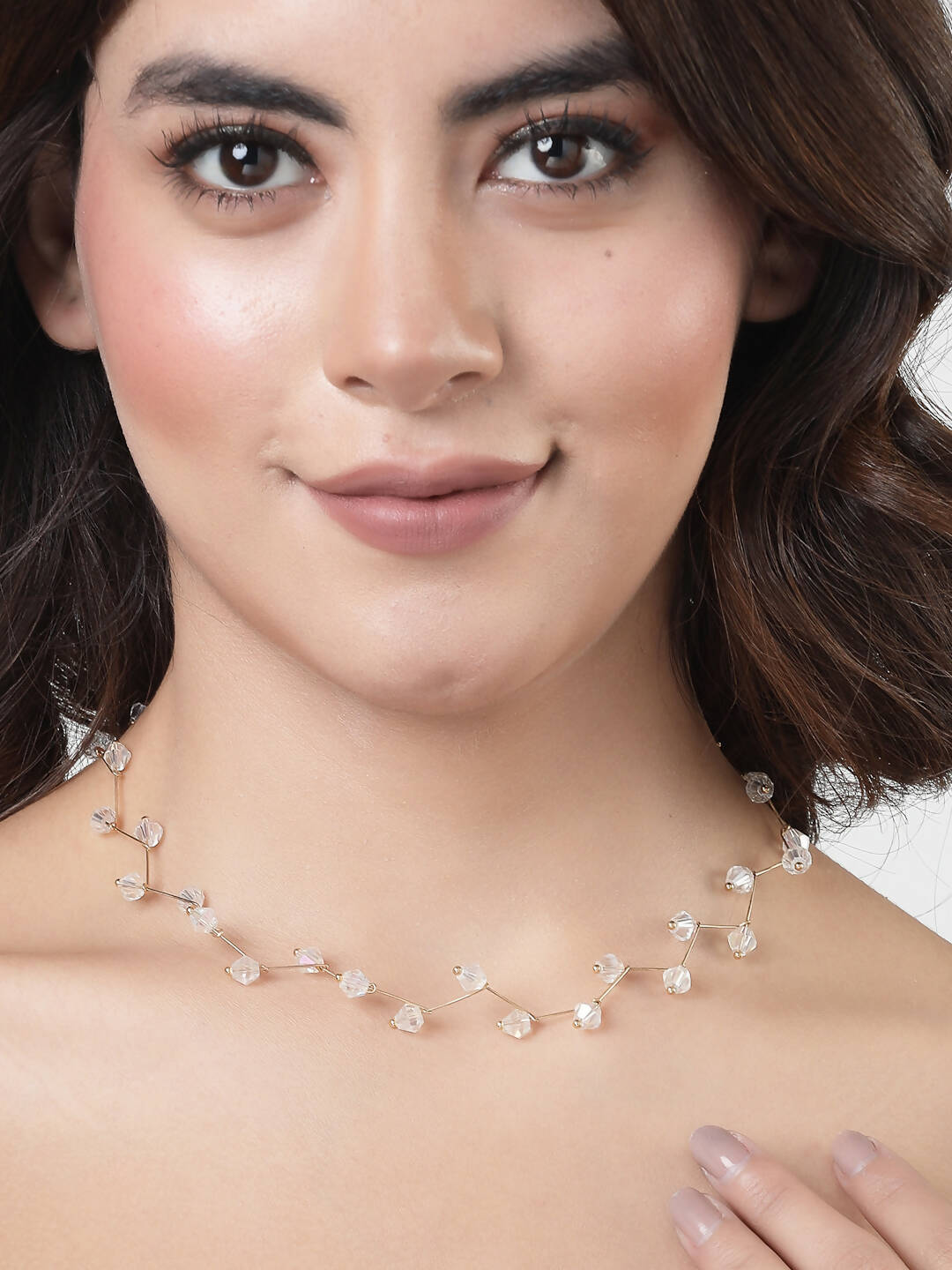 NVR Women's Gold-Polished Chain Transparent Beads Necklace