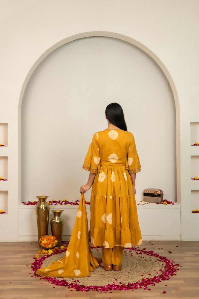Joban Fashion Musard Yellow Tie & Dye Cotton Suit Set - Distacart
