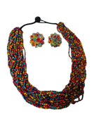 Inhanns Vibrant Handmade 20 Layers Beaded Necklace With Matching Earrings - Multi Colour