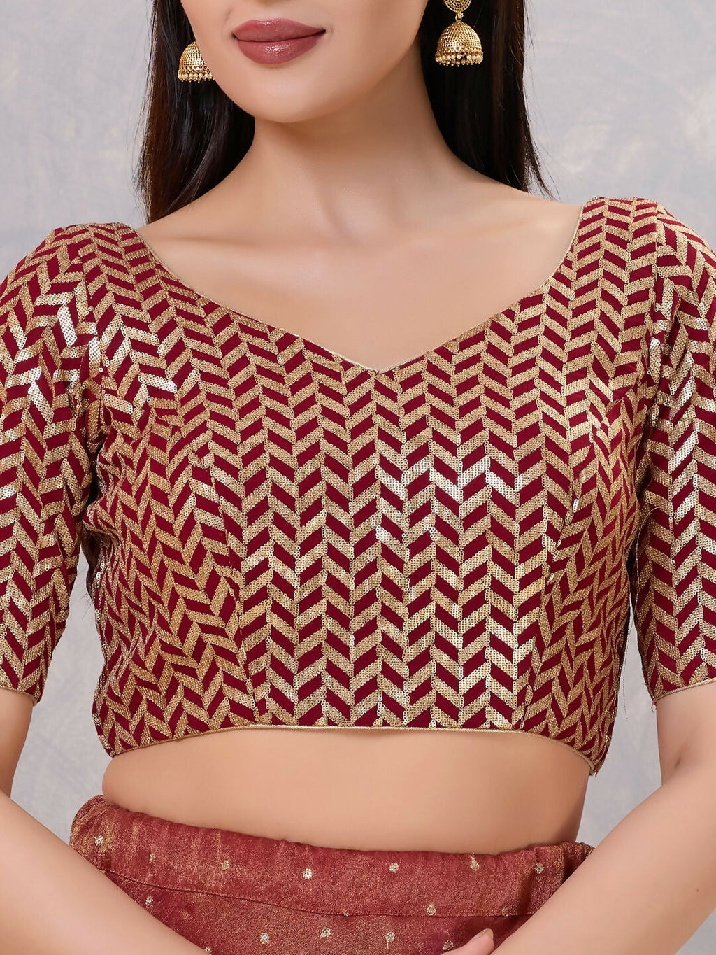 Joban Fashion Women Silk Maroon Stitched Blouse