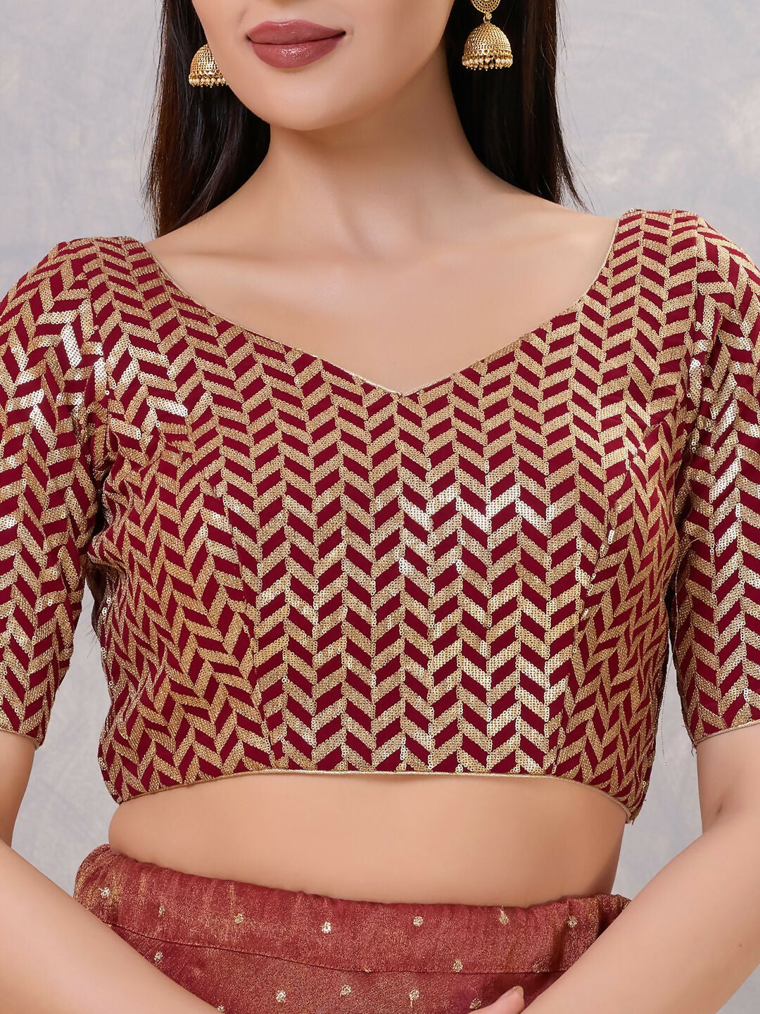 Joban Fashion Women Silk Maroon Stitched Blouse