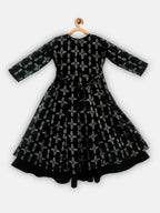 Ahalyaa Black Chanderi Gold Foil Printed Kids Dress For Girls