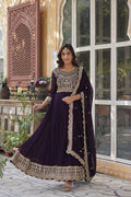 Joban Fashion Wine Georgette Sequence Embroidery Work Kurta Set - Distacart
