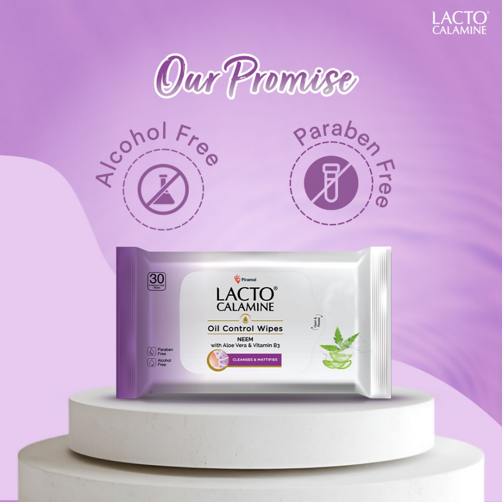 Lacto Calamine Oil Control Face Wipes, Makeup Remover Wipes With Neem & Aloe 30 Usable Wipes - Distacart