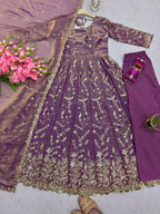 Teeya Creation Onion Color Faux Georgette Long Party Wear Gown - Distacart