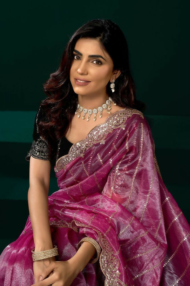 Joban Fashion Pink Net Party Wear Sarees - Distacart