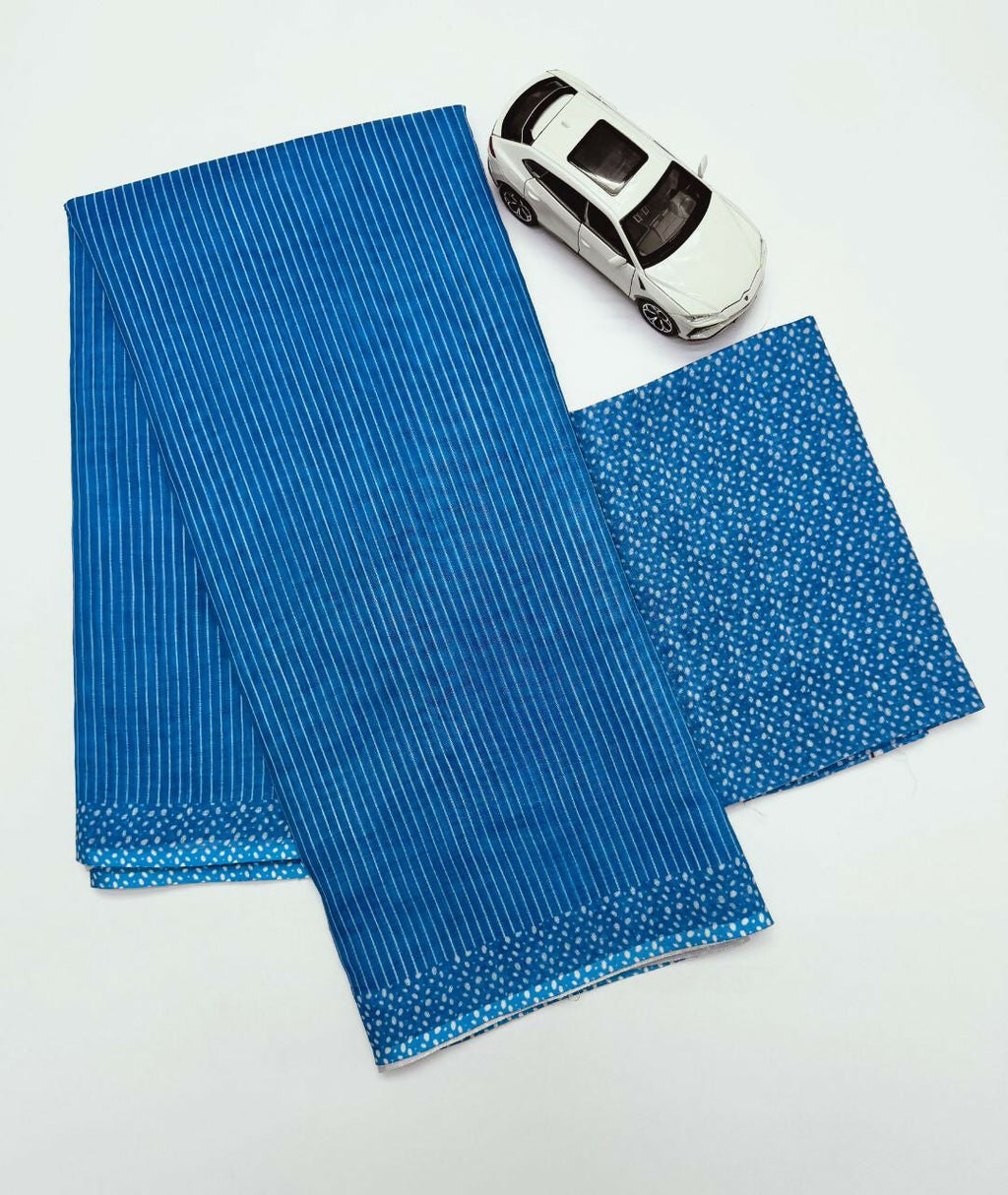 Prime Volt Women's Blue Digital Print Soft Linen Saree With Blouse - Distacart