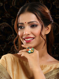 Ruby Raang Gold Polished Multi-Color Navratan Cocktail Ring