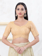 Joban Fashion Light-Gold Tissue Elbow Sleeveless Back Open Blouse