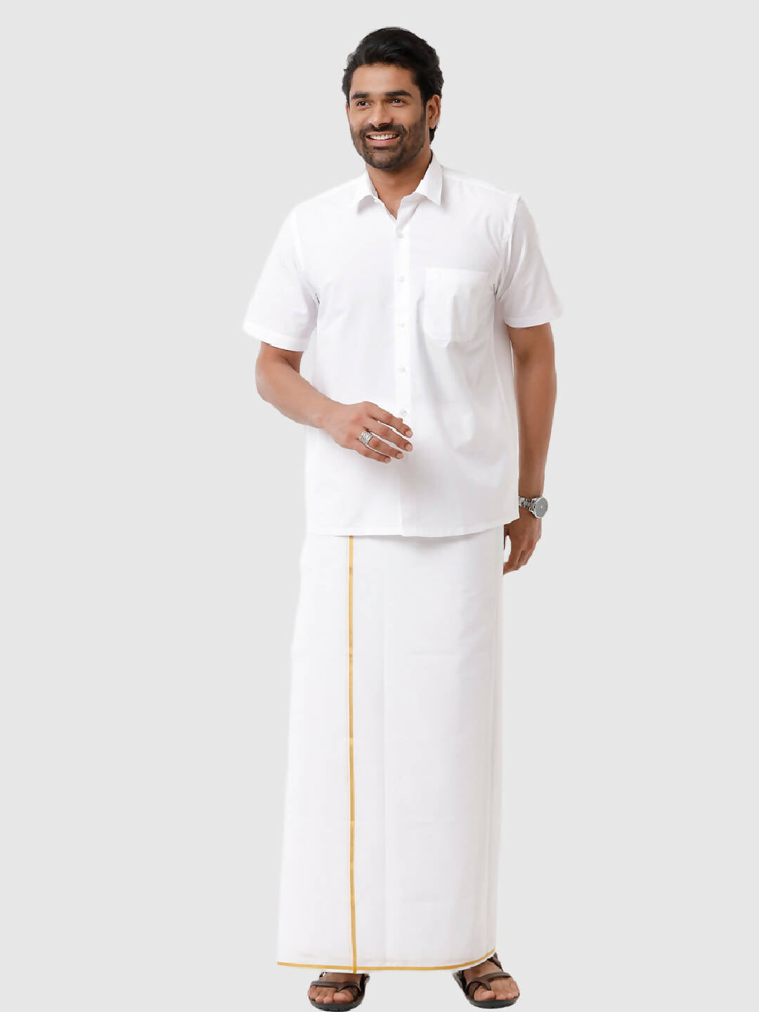 Ramraj Cotton Mens Half Sleeve White Shirt Plus Size - Samrat Cotton