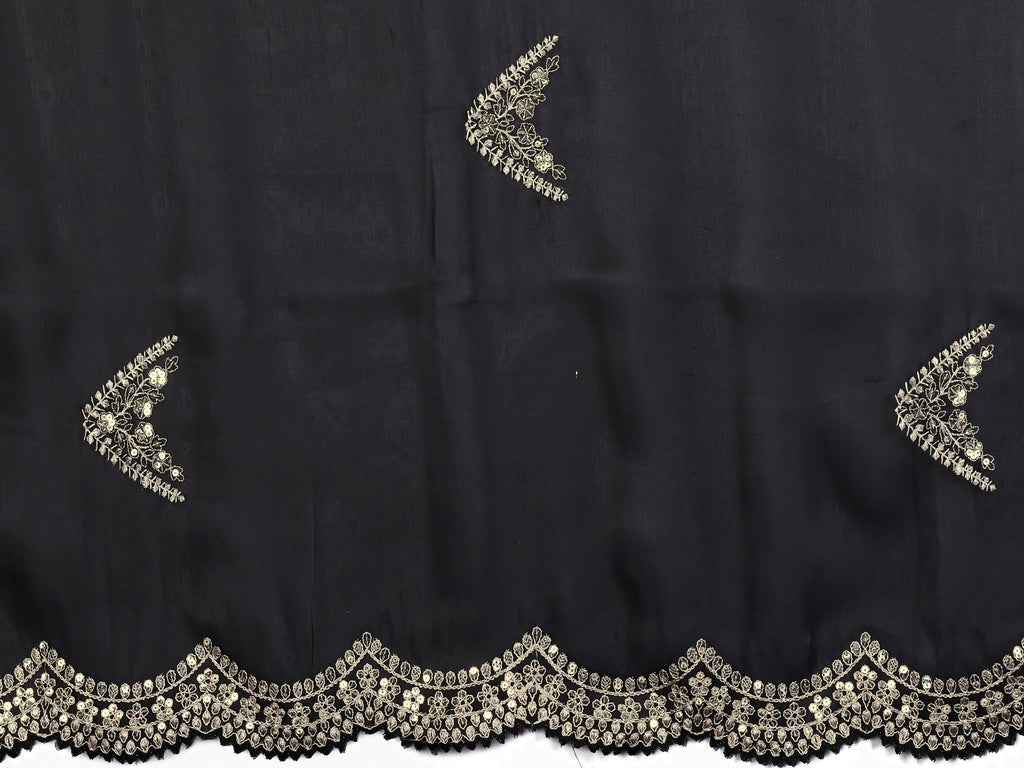 Vastranavya Black Embroidery Work Shimmer Chiffon Saree with Unstitched Blouse - Distacart