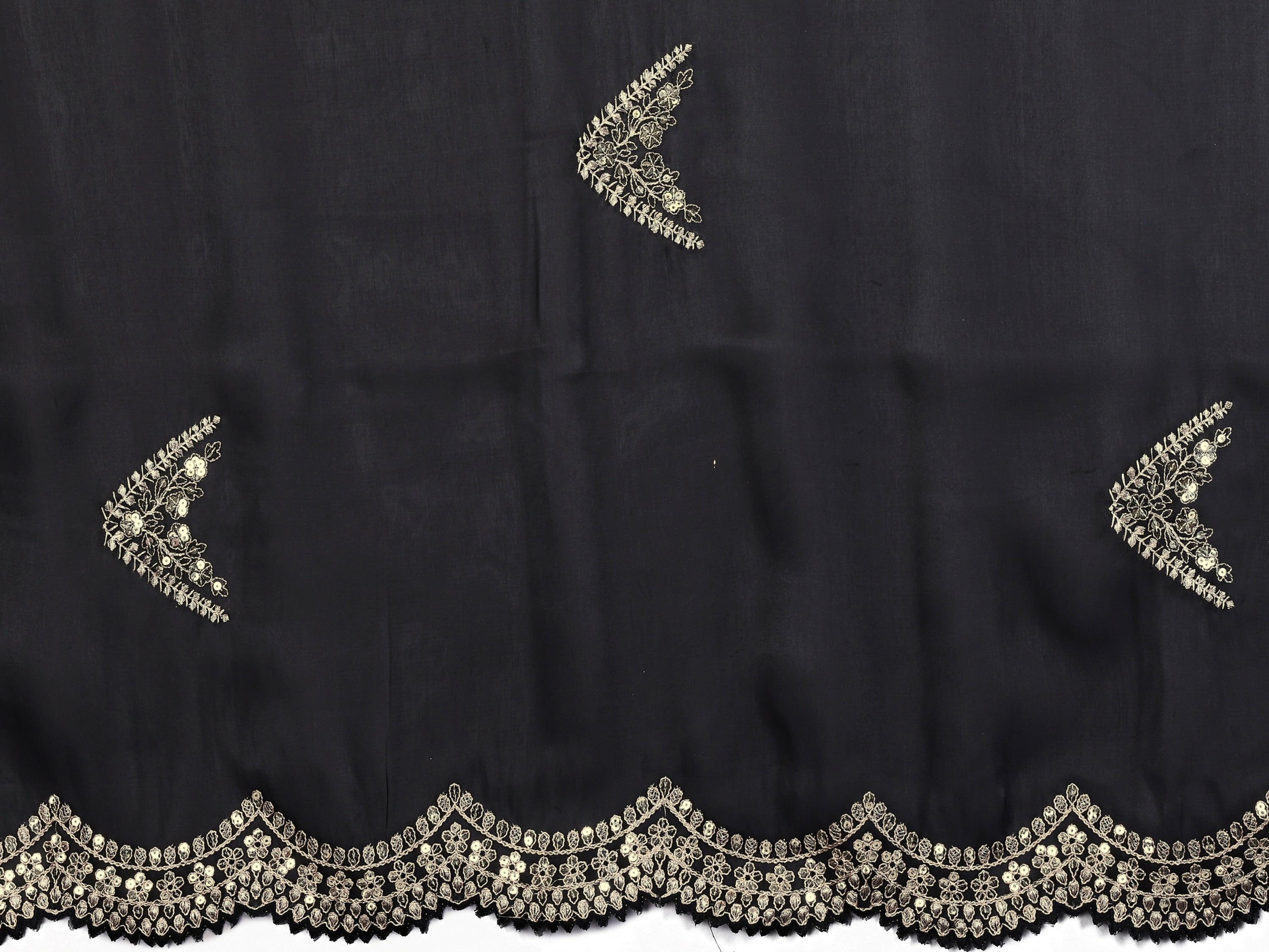Vastranavya Black Embroidery Work Shimmer Chiffon Saree with Unstitched Blouse - Distacart