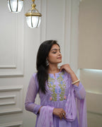 The52 Women's Beautiful Georgette Fabric Thread Work Flared Kurta Pant and Dupatta Set - Distacart