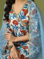 Myshka Women's Multi Printed Cotton Straight Party Kurta Set With Dupatta