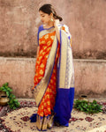 DEIANA'S Beautiful Designer Golden zari Soft Lichi Silk Saree - Orange