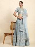 Jyoti Fashion Mesmerizing Grey Faux Georgette 3MM Sequins with Thread & Jari Embroidery Lehenga Choli with Dupatta