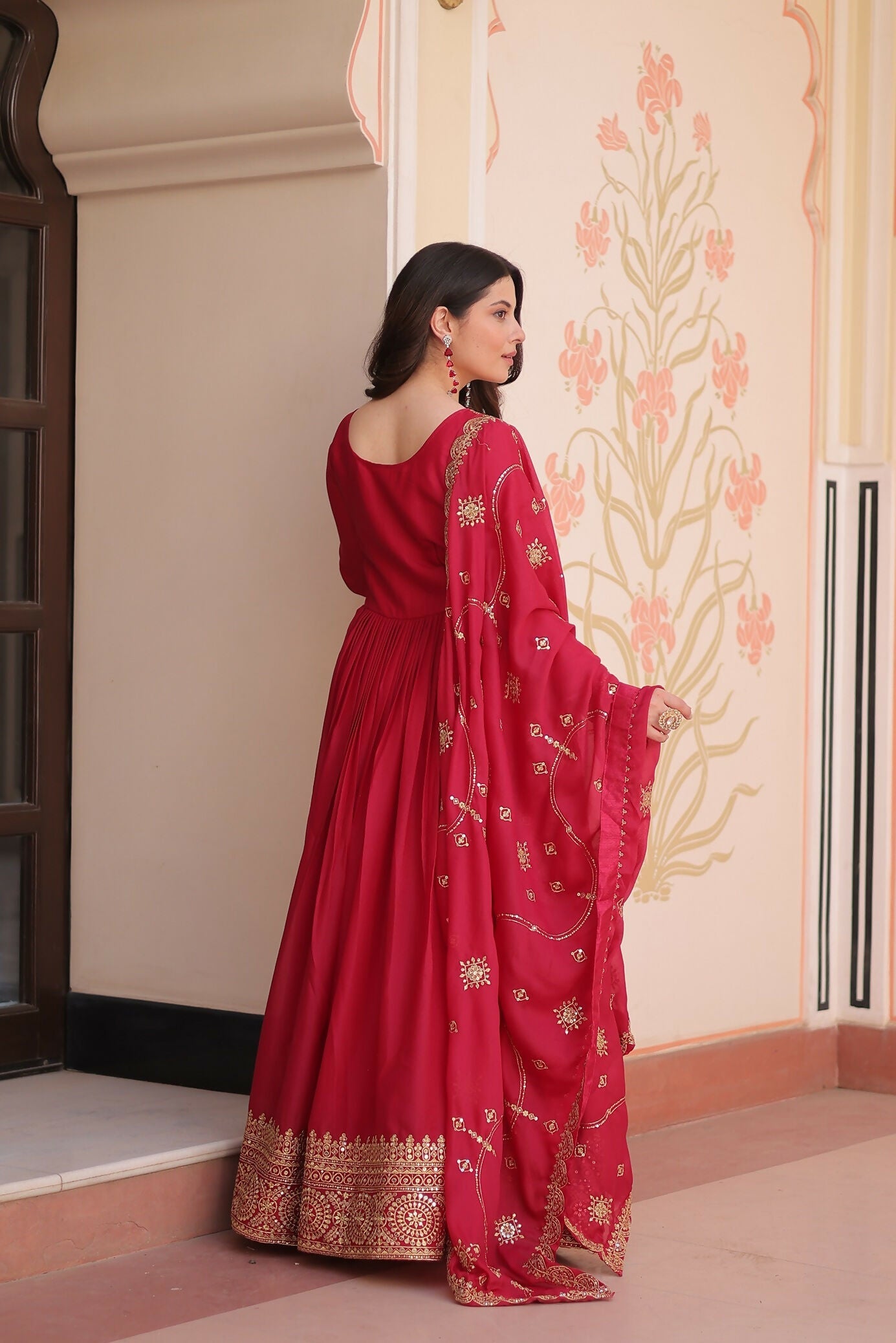 Joban Fashion Pink Georgette Sequence Embroidery Work Kurta Set - Distacart