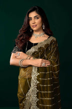 Joban Fashion Mehendi Green Net Party Wear Sarees - Distacart