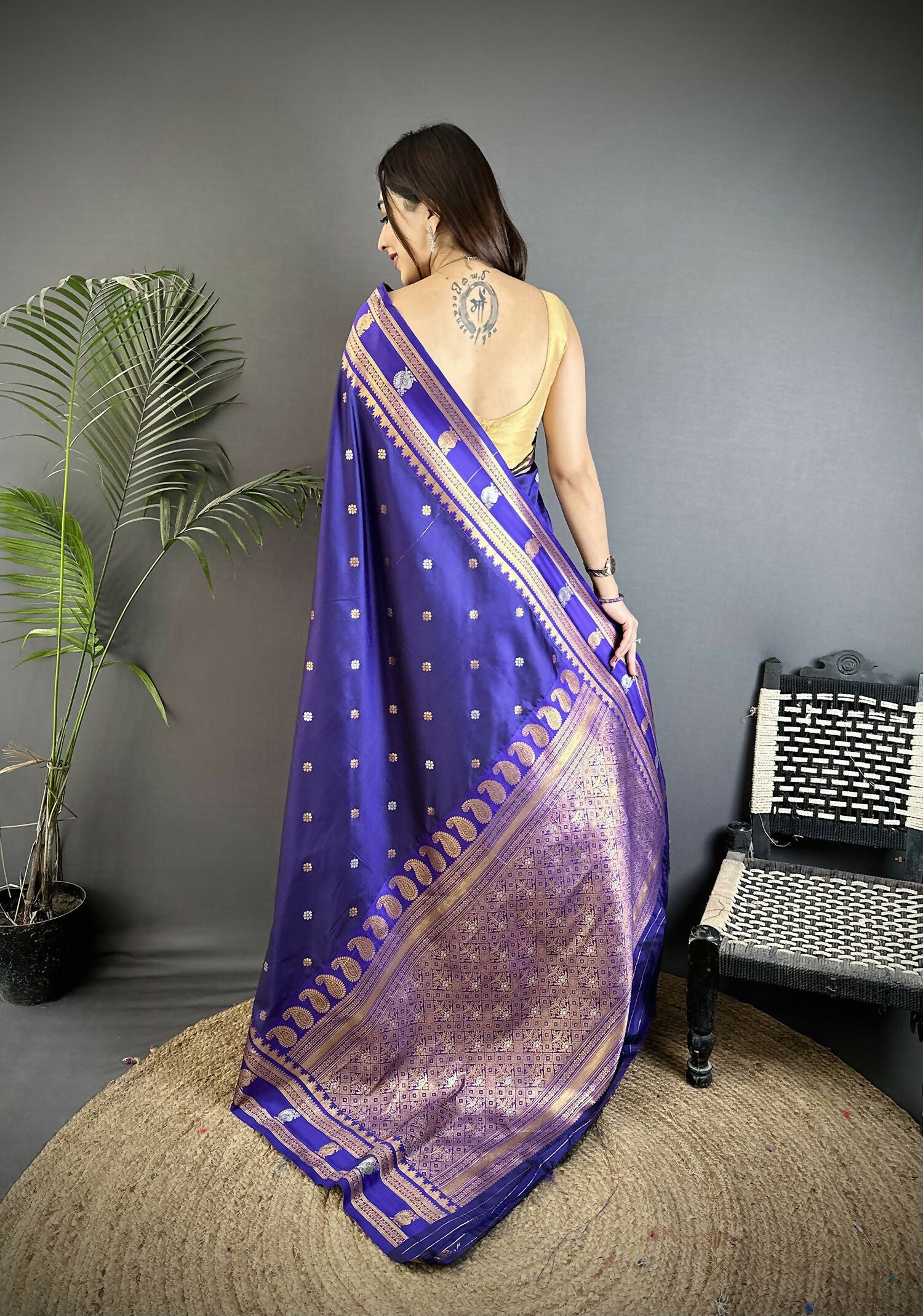 Joban Fashion Navy Blue Banarasi Soft Silk Woven Saree - Distacart