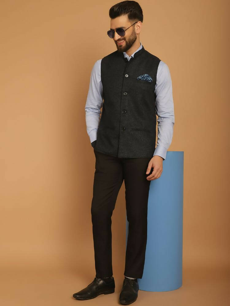 Even Apparels Pure Wool Nehru Jacket - Blue