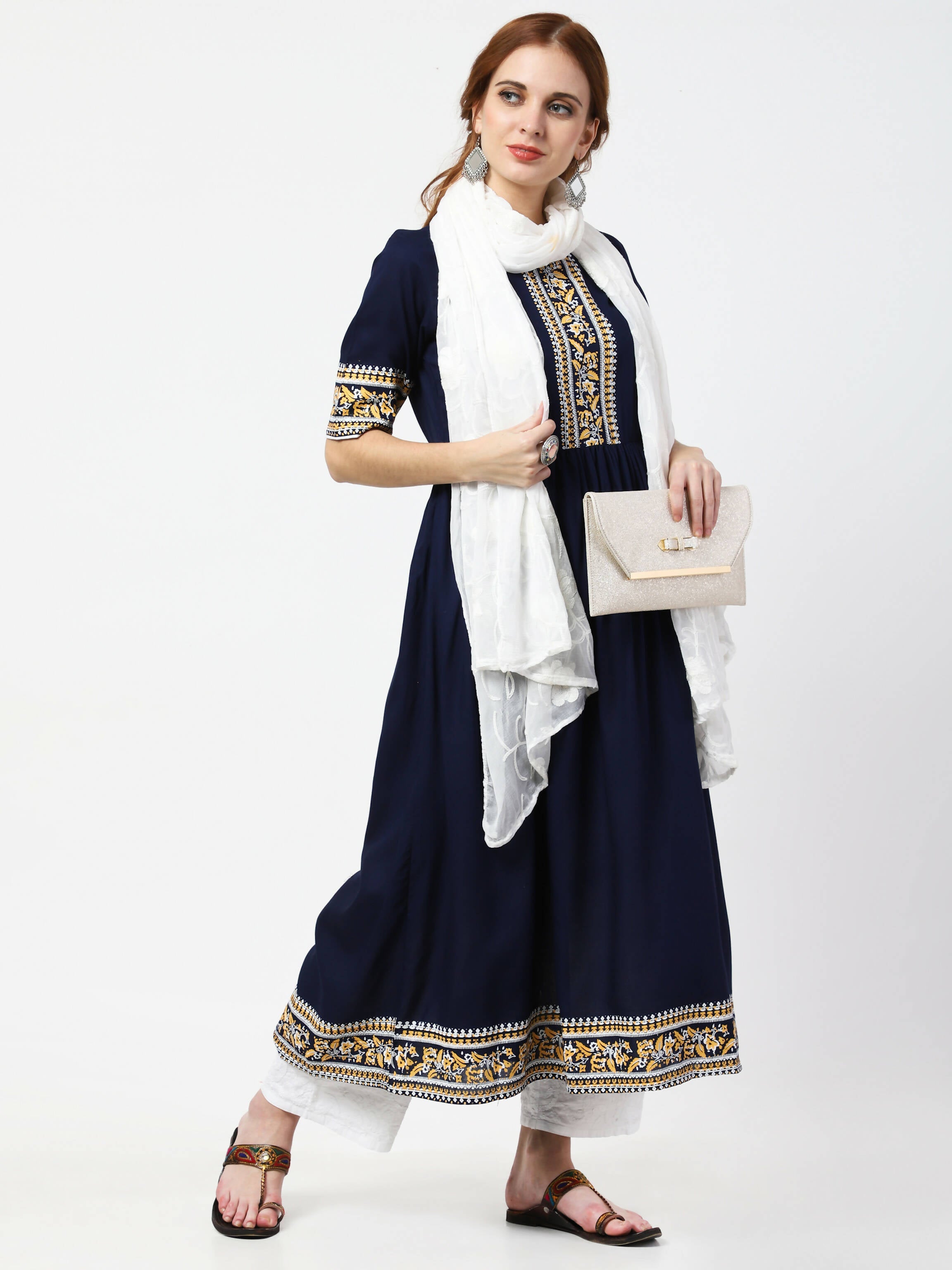 Cheera Embellished Party Wear Anarkali Dress - Navy Blue