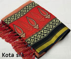 Red Silk Blend Geometric Saree with Unstitched Blouse - Hiral Fashion