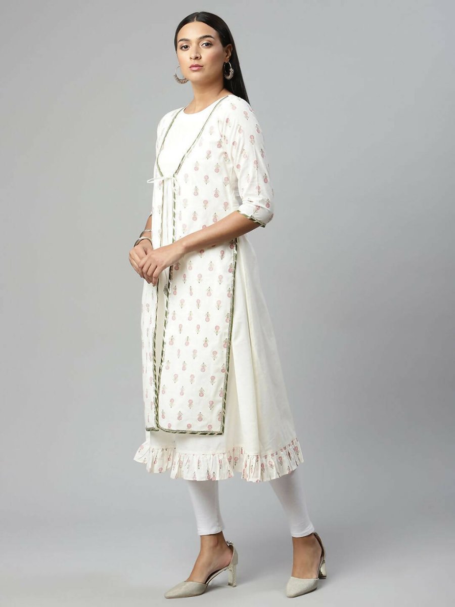 Ahalyaa Women's Off White Cotton Printed Kurta - Distacart