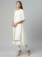 Ahalyaa Women's Off White Cotton Printed Kurta - Distacart