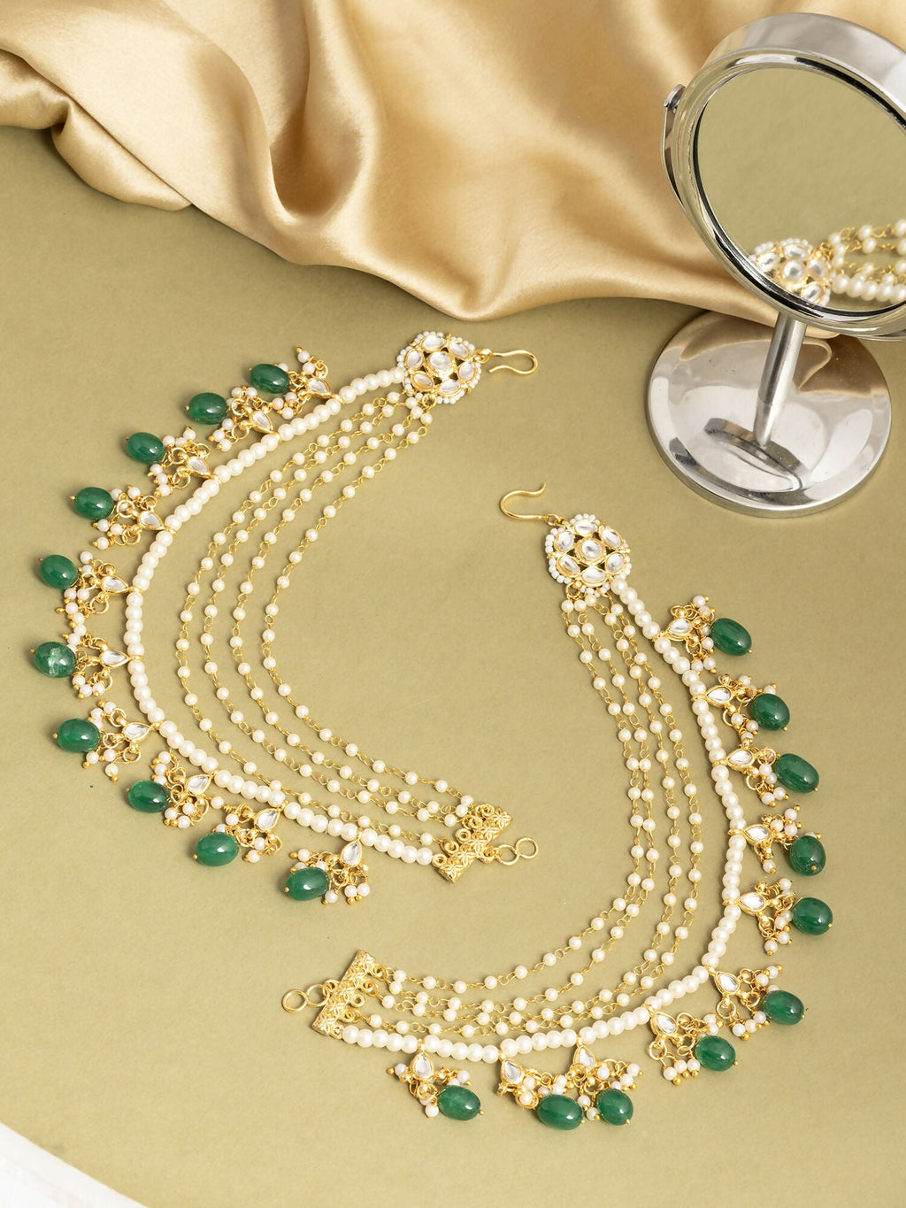 Ruby Raang Green Emerald Gold Plated Kaan Chain