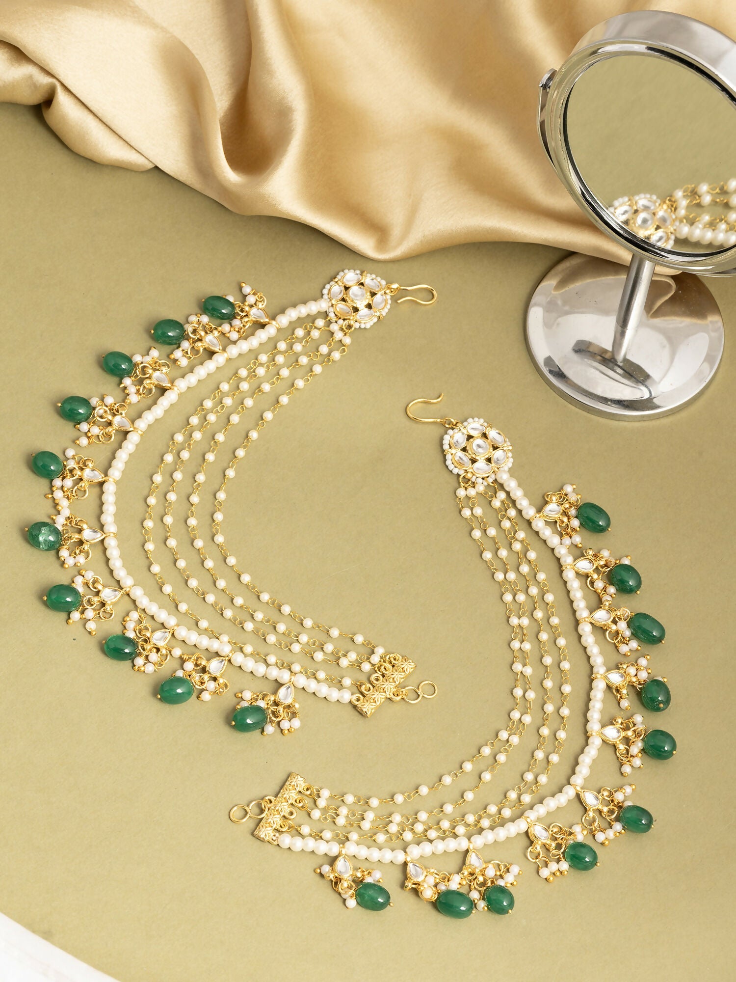 Ruby Raang Green Emerald Gold Plated Kaan Chain